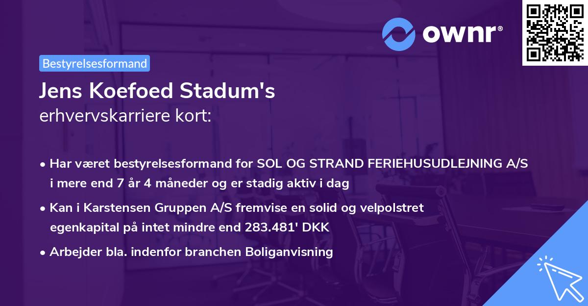 Jens Koefoed Stadum's erhvervskarriere kort