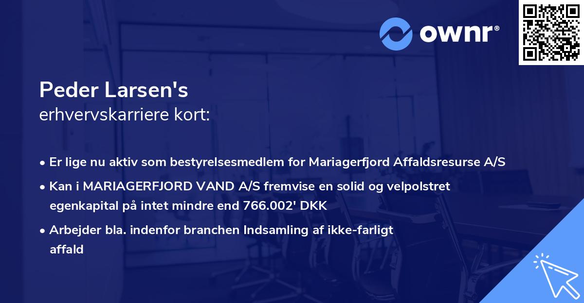 Peder Larsen's erhvervskarriere kort