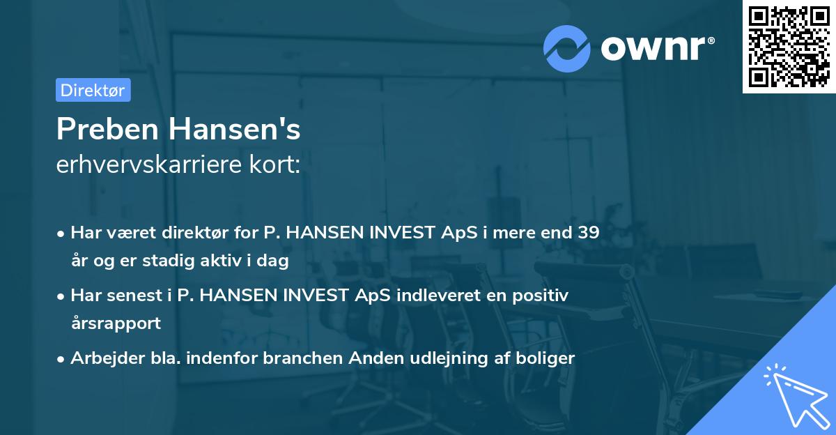 Preben Hansen's erhvervskarriere kort