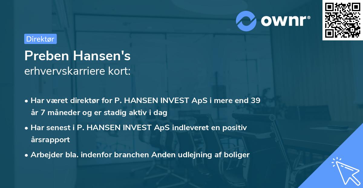 Preben Hansen's erhvervskarriere kort