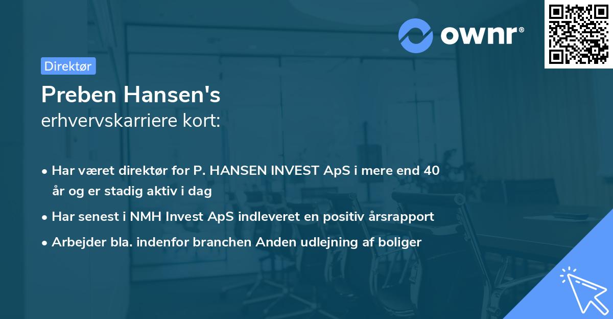 Preben Hansen's erhvervskarriere kort