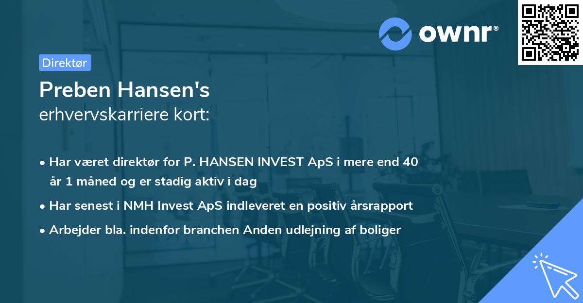 Preben Hansen's erhvervskarriere kort
