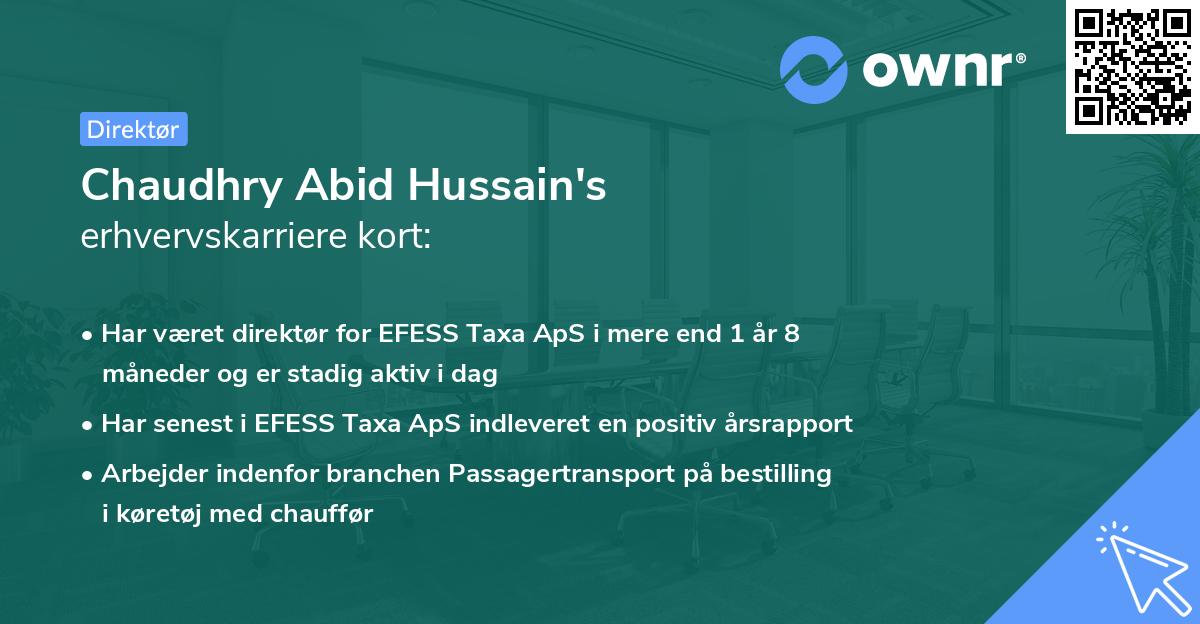 Chaudhry Abid Hussain's erhvervskarriere kort