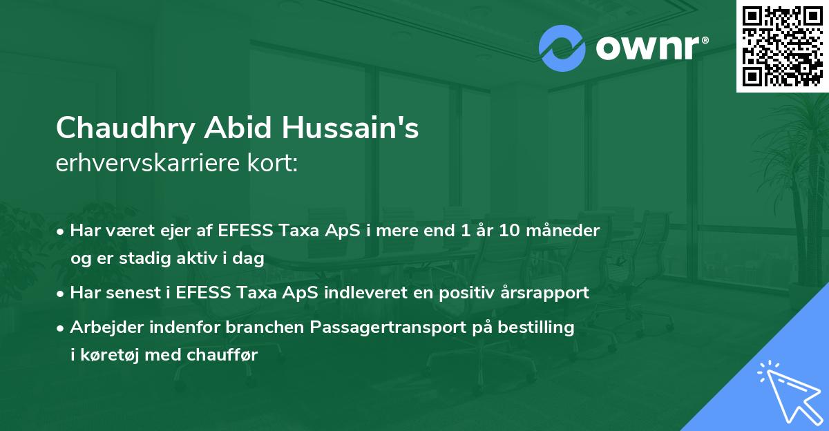 Chaudhry Abid Hussain's erhvervskarriere kort