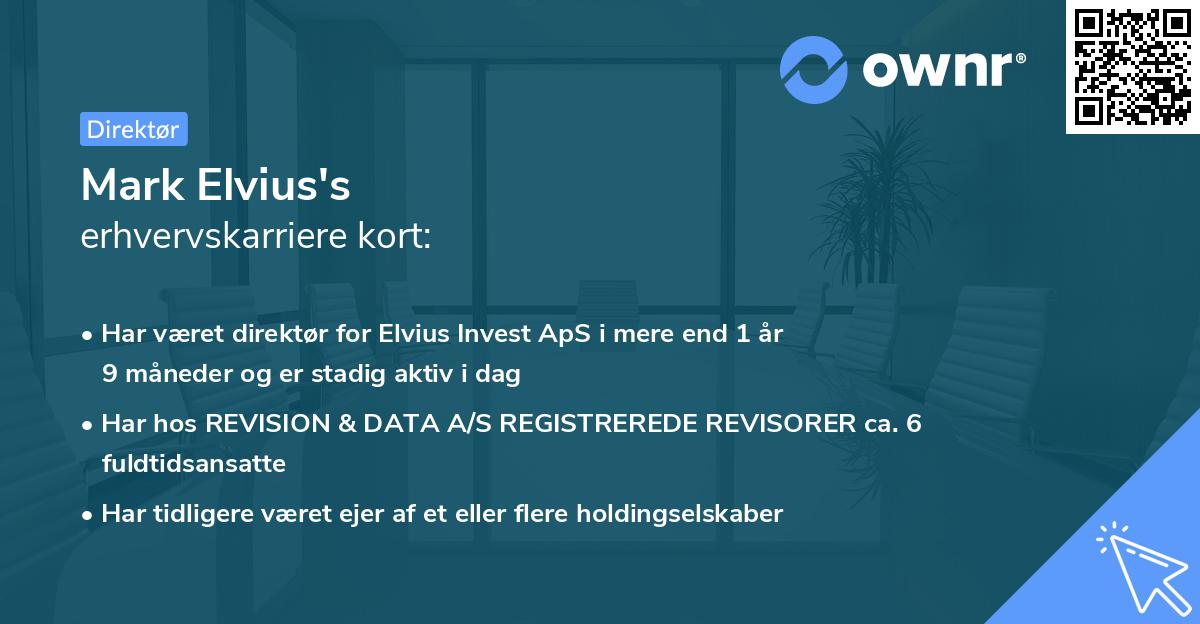 Mark Elvius's erhvervskarriere kort