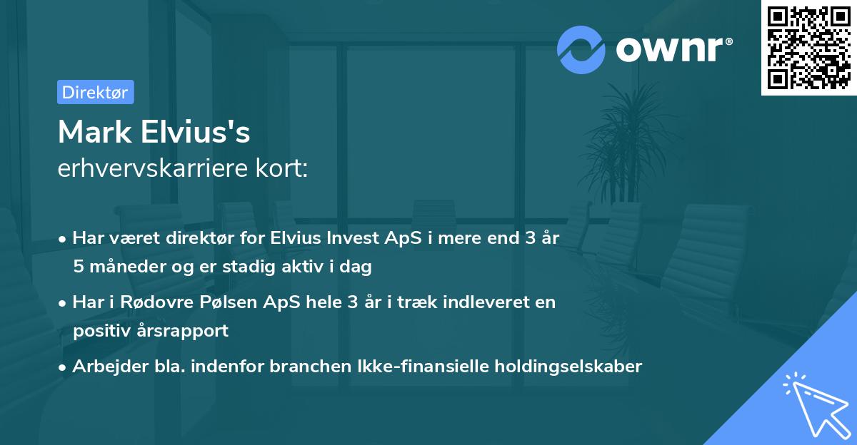 Mark Elvius's erhvervskarriere kort