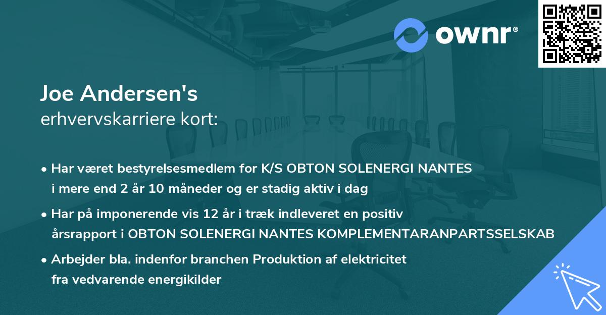 Joe Andersen's erhvervskarriere kort