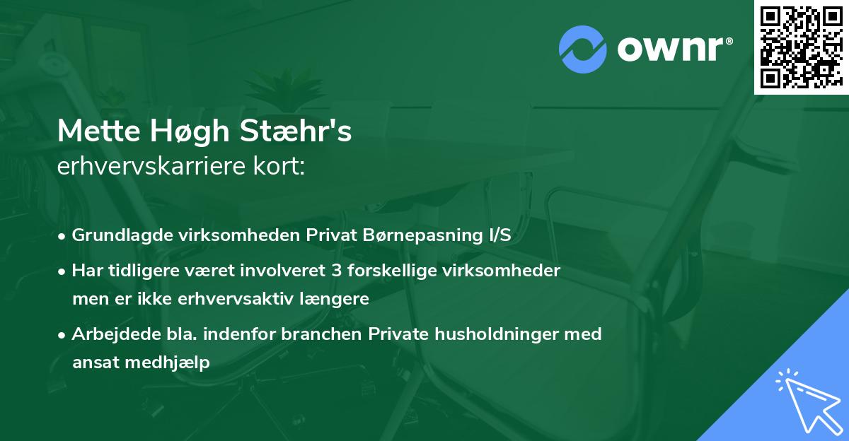 Mette Høgh Stæhr's erhvervskarriere kort