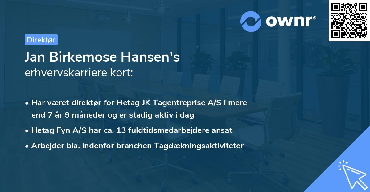 Jan Birkemose Hansen's erhvervskarriere kort