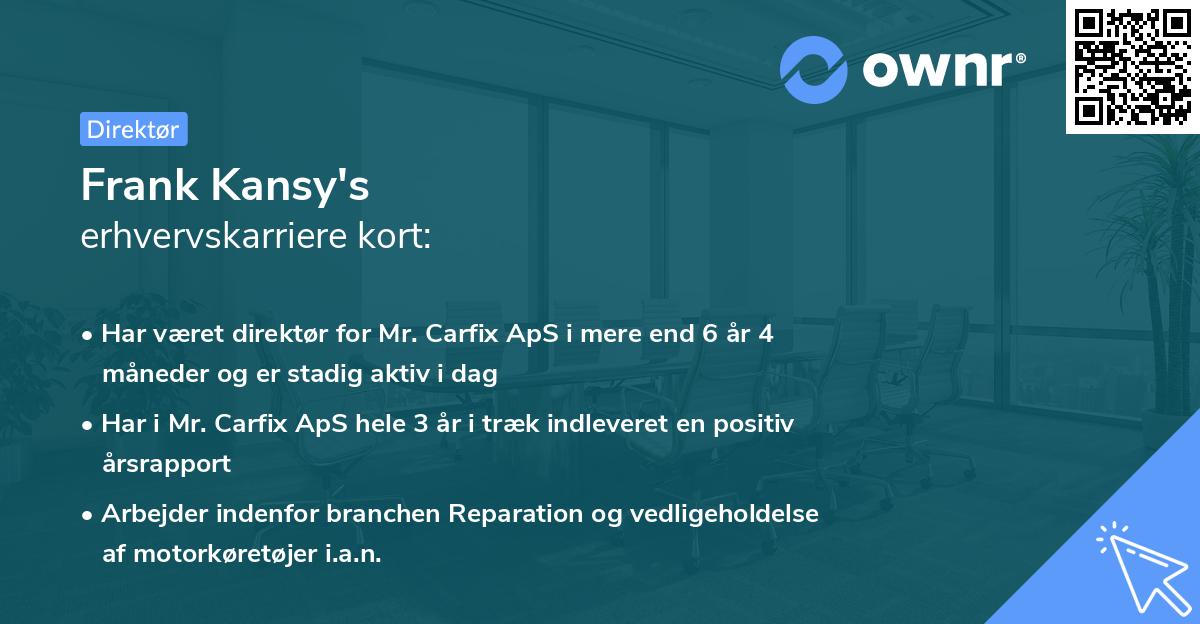 Frank Kansy's erhvervskarriere kort