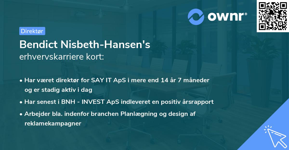 Bendict Nisbeth-Hansen's erhvervskarriere kort