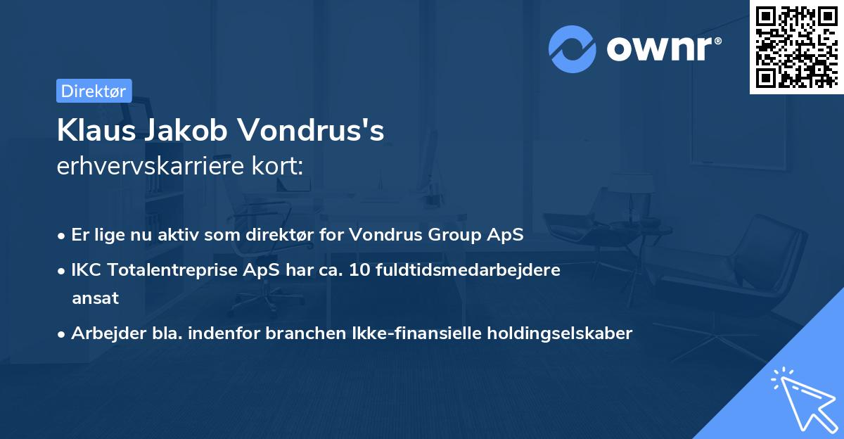 Klaus Jakob Vondrus's erhvervskarriere kort