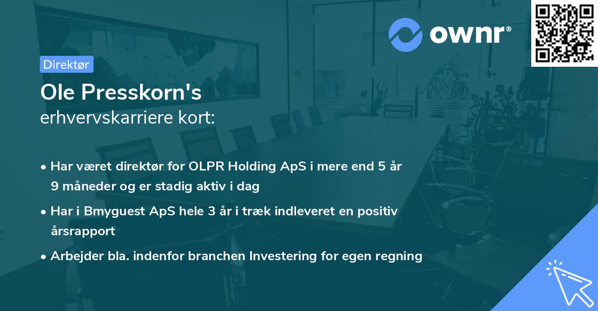 Ole Presskorn's erhvervskarriere kort