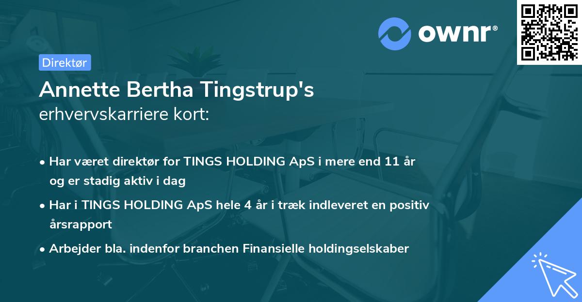 Annette Bertha Tingstrup's erhvervskarriere kort