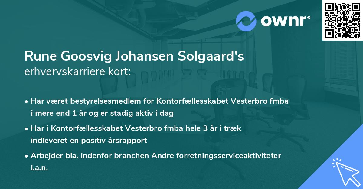 Rune Goosvig Johansen Solgaard's erhvervskarriere kort