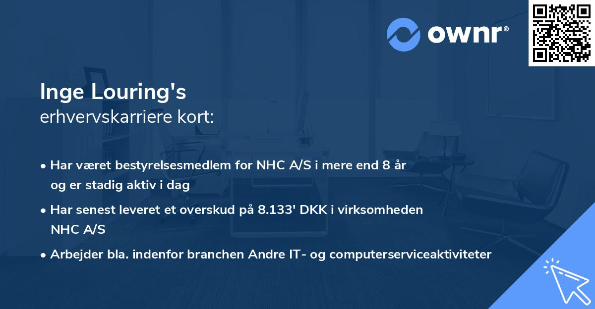 Inge Louring's erhvervskarriere kort