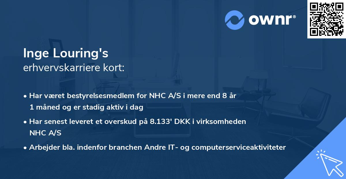 Inge Louring's erhvervskarriere kort