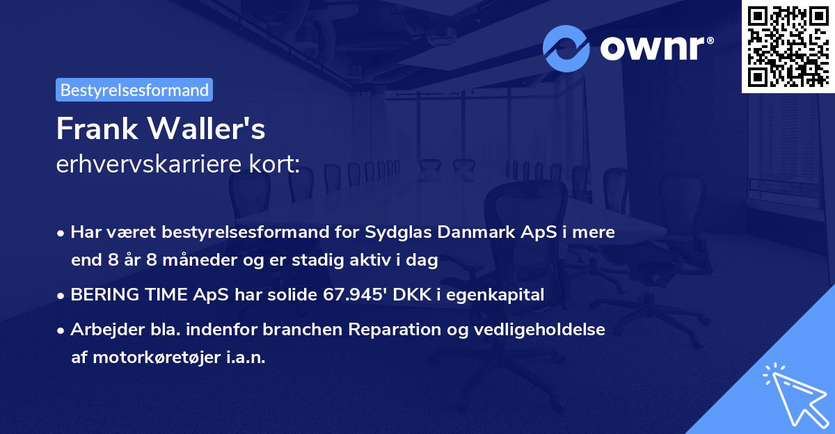 Frank Waller's erhvervskarriere kort