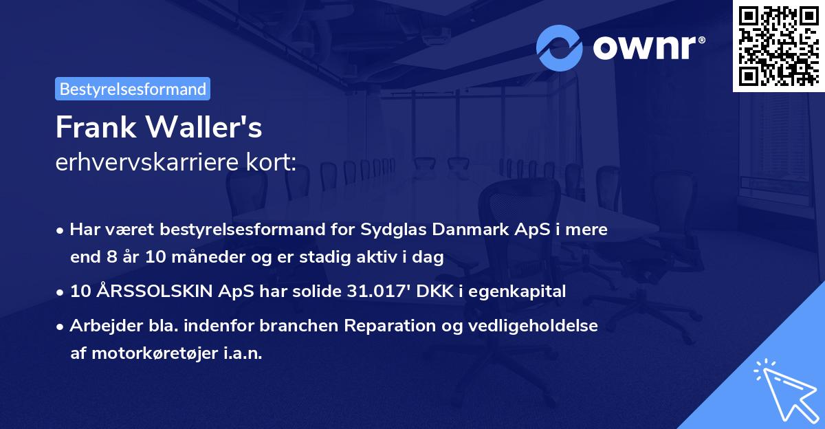Frank Waller's erhvervskarriere kort