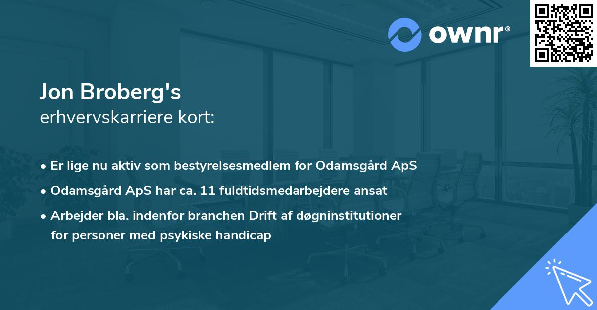 Jon Broberg's erhvervskarriere kort