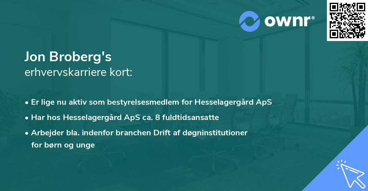 Jon Broberg's erhvervskarriere kort