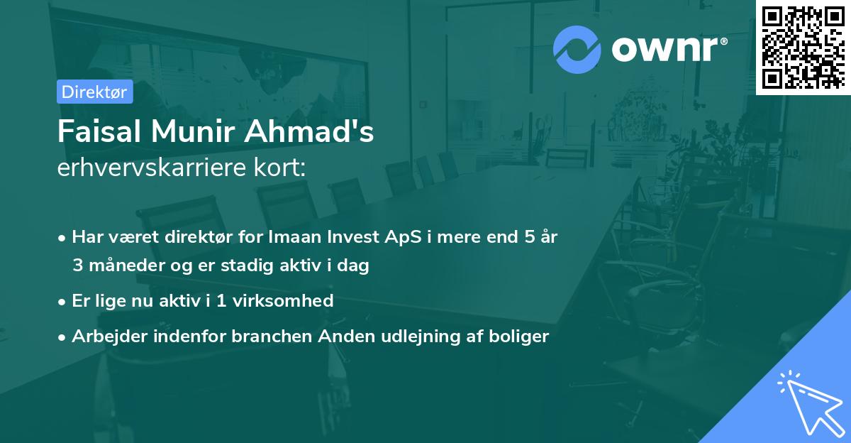 Faisal Munir Ahmad's erhvervskarriere kort