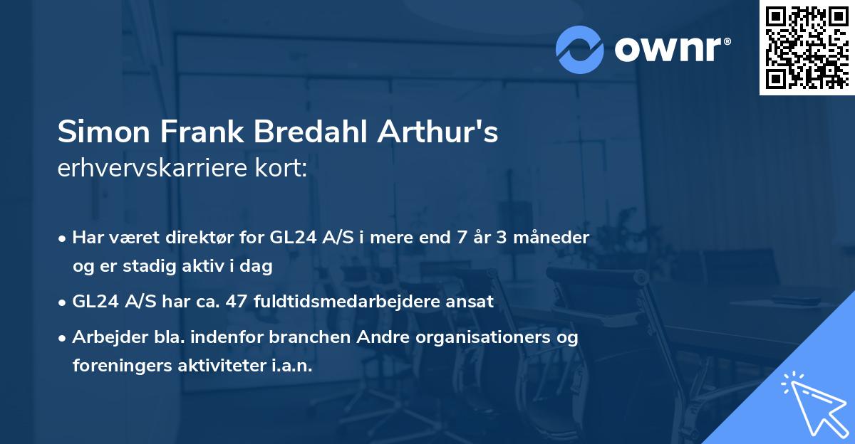 Simon Frank Bredahl Arthur's erhvervskarriere kort