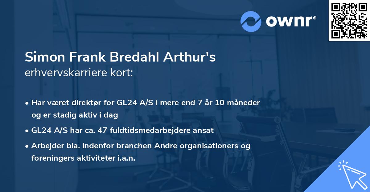 Simon Frank Bredahl Arthur's erhvervskarriere kort