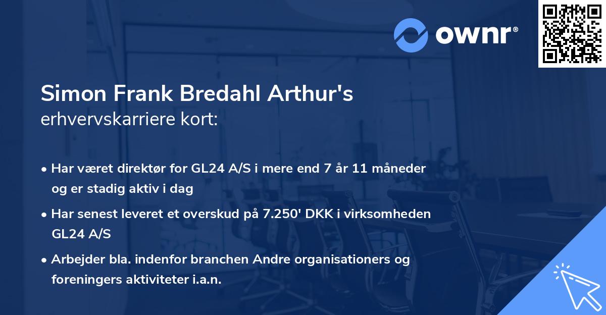 Simon Frank Bredahl Arthur's erhvervskarriere kort