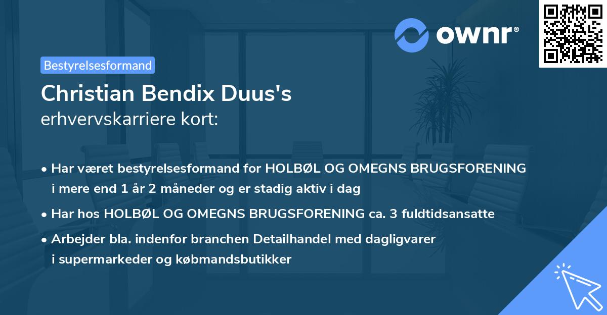 Christian Bendix Duus's erhvervskarriere kort