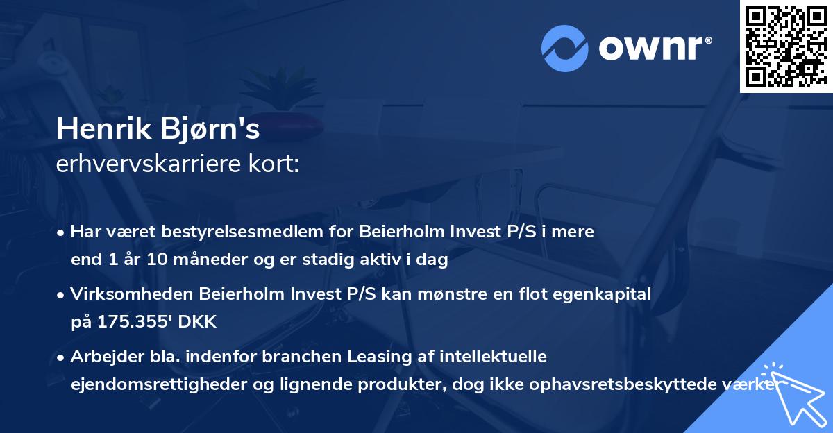 Henrik Bjørn's erhvervskarriere kort
