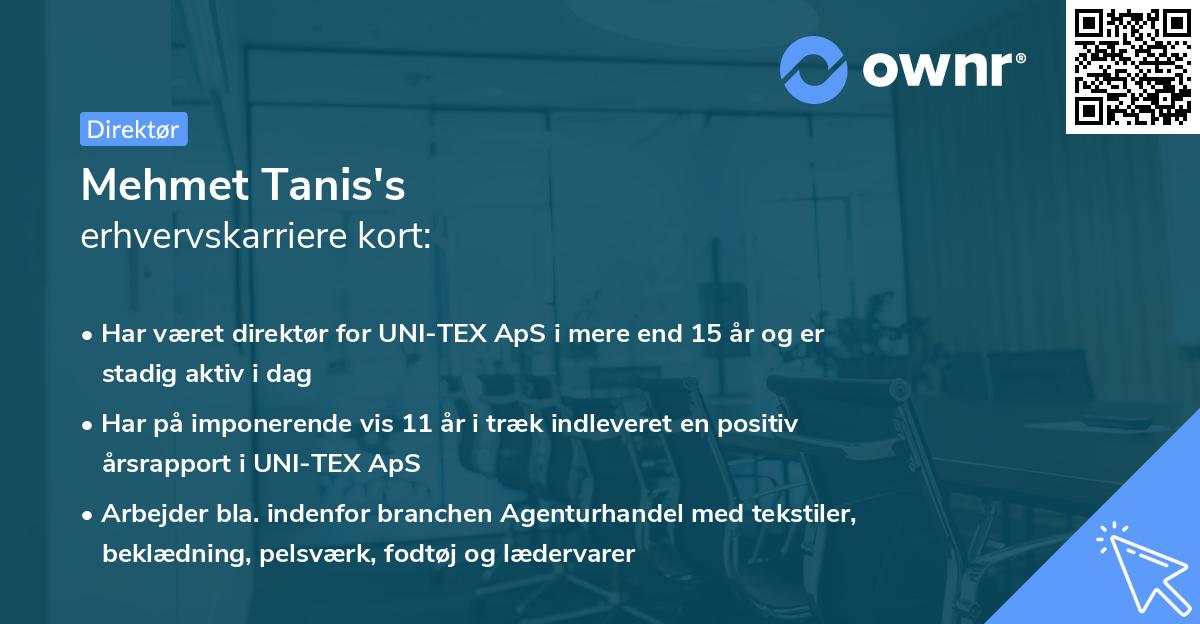 Mehmet Tanis's erhvervskarriere kort