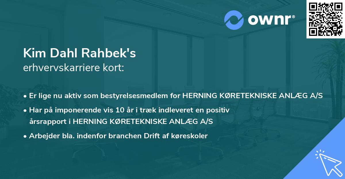 Kim Dahl Rahbek's erhvervskarriere kort
