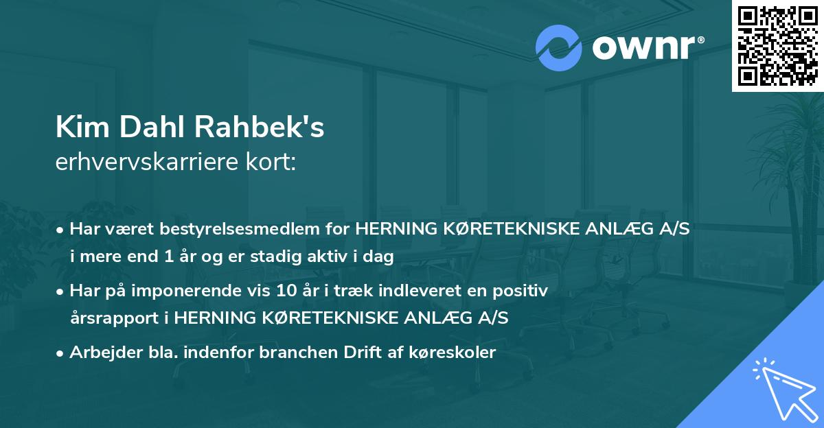 Kim Dahl Rahbek's erhvervskarriere kort