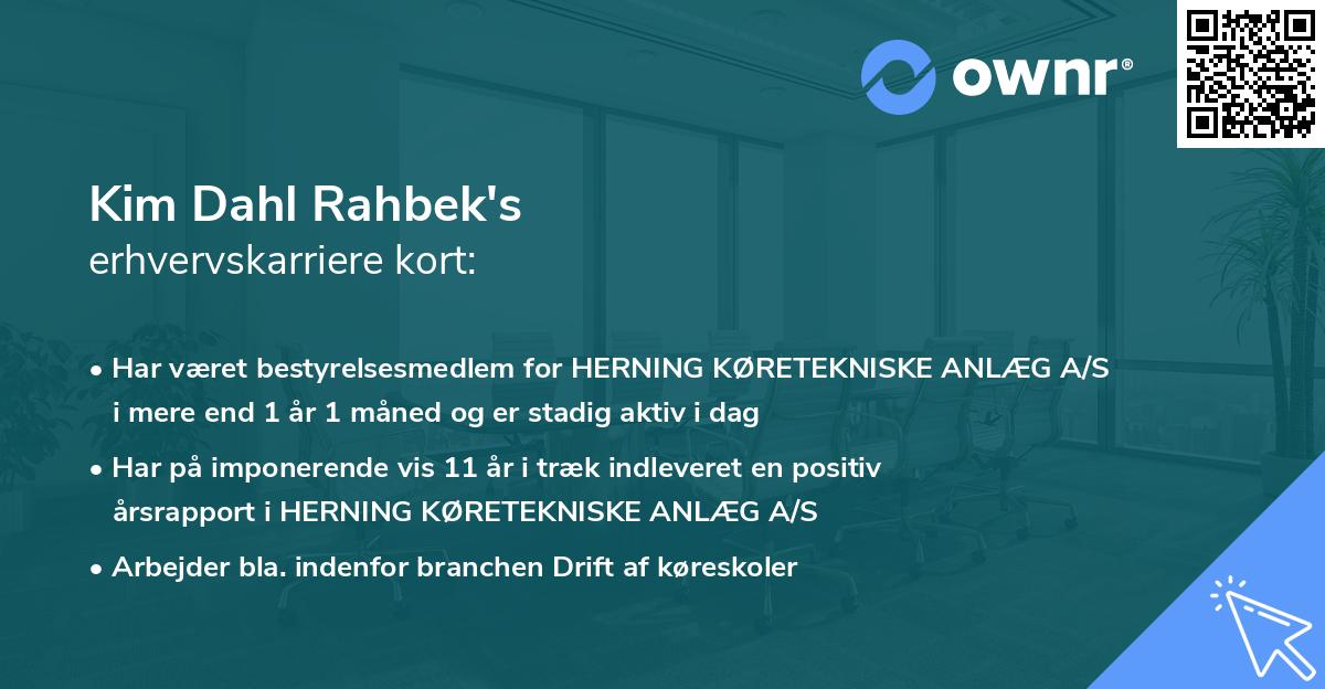 Kim Dahl Rahbek's erhvervskarriere kort