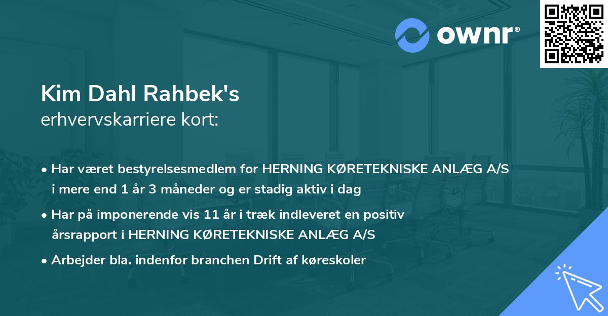 Kim Dahl Rahbek's erhvervskarriere kort