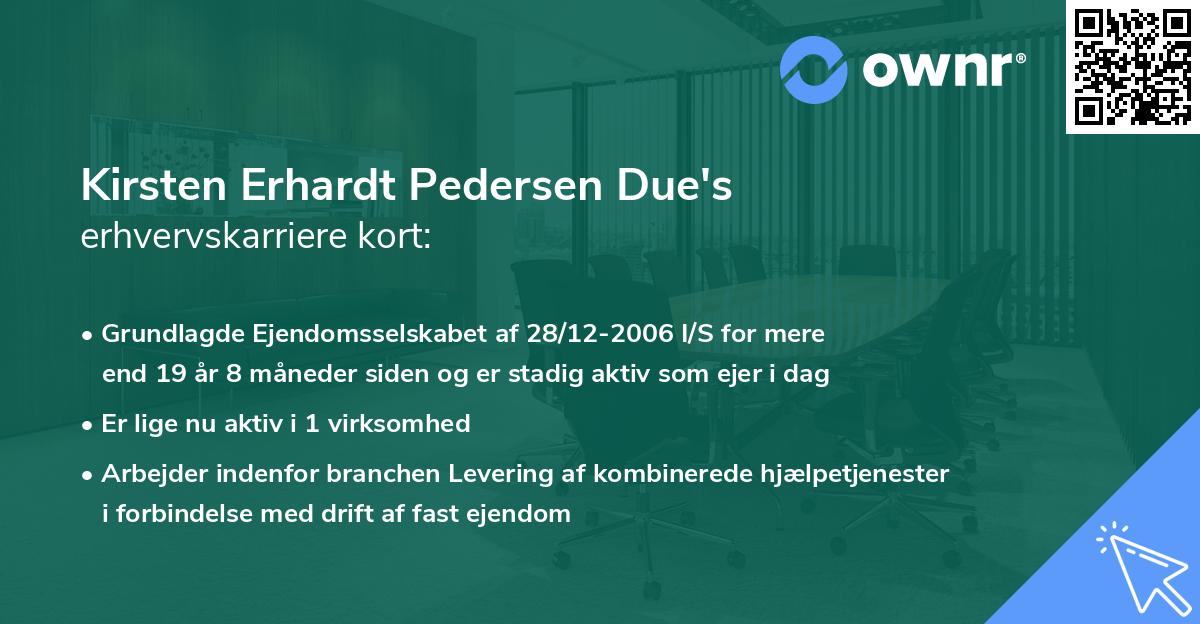 Kirsten Erhardt Pedersen Due's erhvervskarriere kort