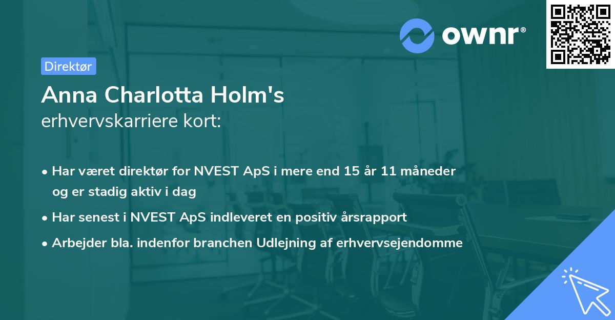 Anna Charlotta Holm's erhvervskarriere kort