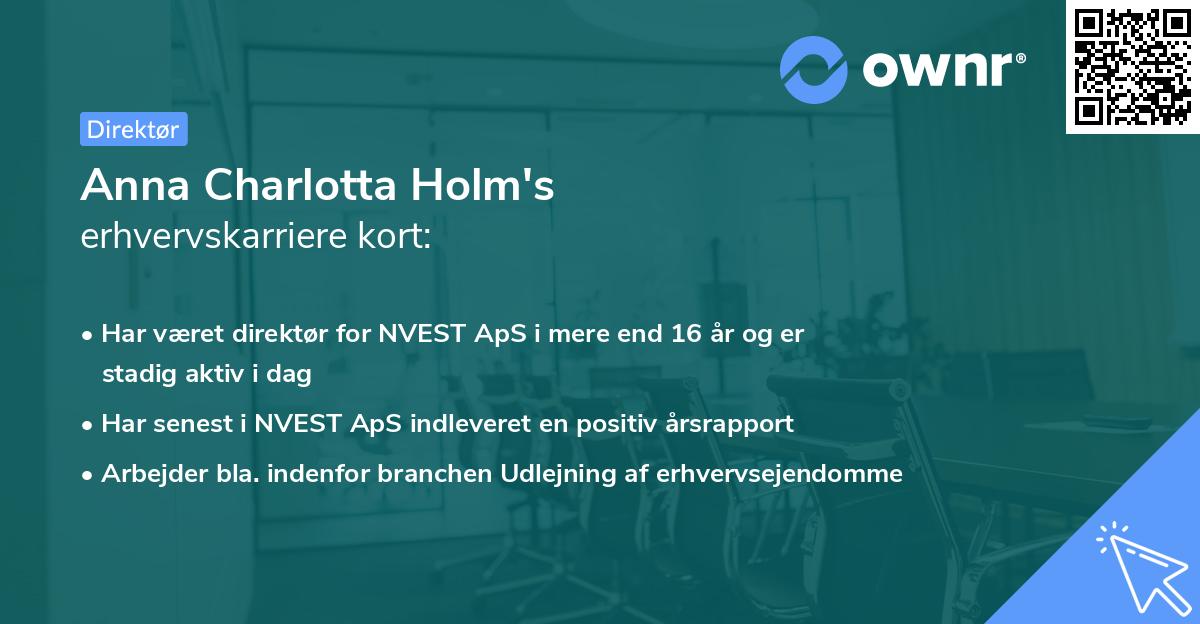 Anna Charlotta Holm's erhvervskarriere kort
