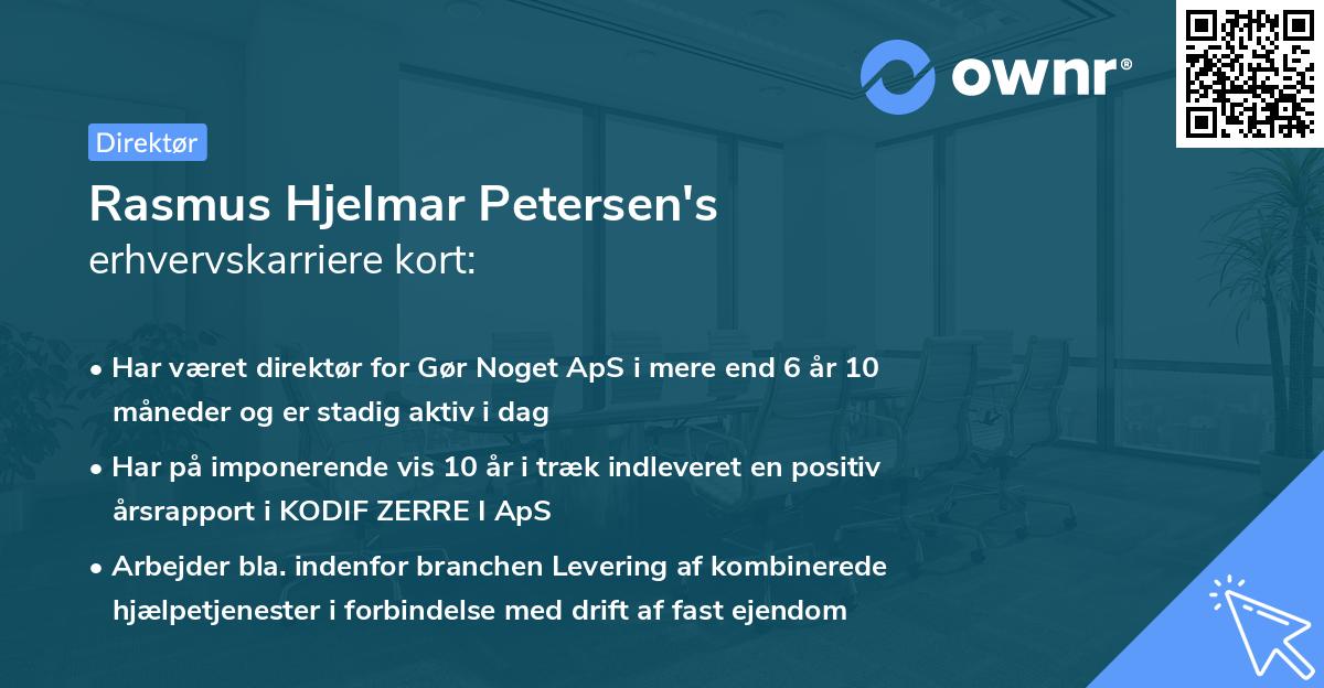 Rasmus Hjelmar Petersen's erhvervskarriere kort