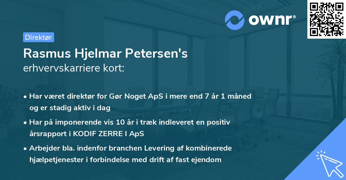 Rasmus Hjelmar Petersen's erhvervskarriere kort