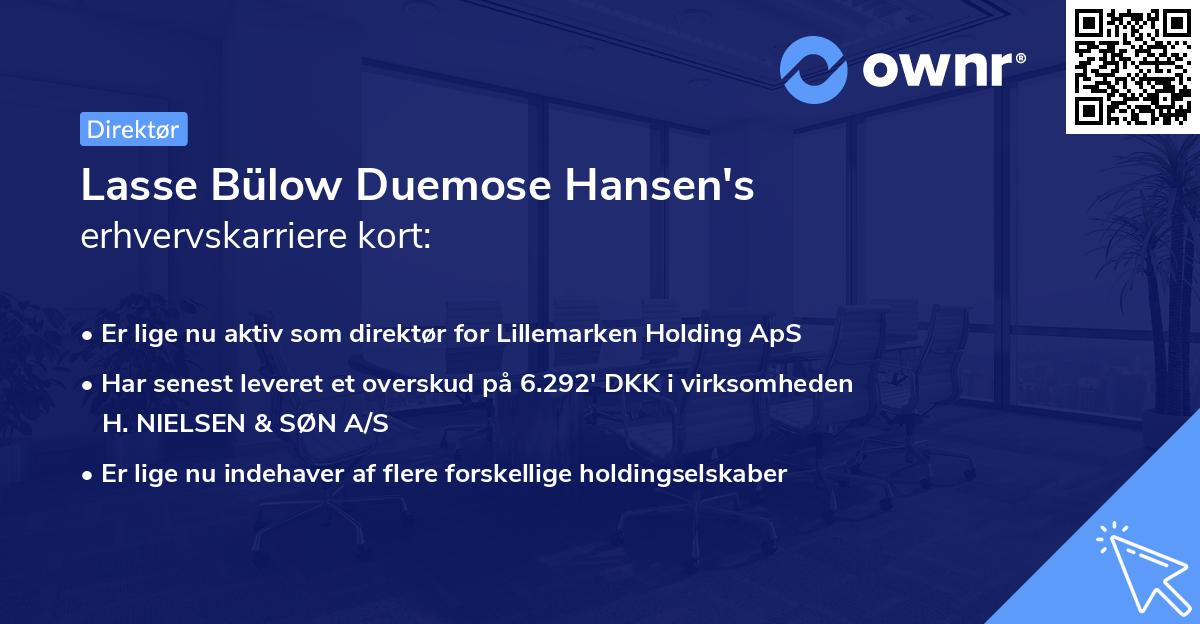 Lasse Bülow Duemose Hansen's erhvervskarriere kort