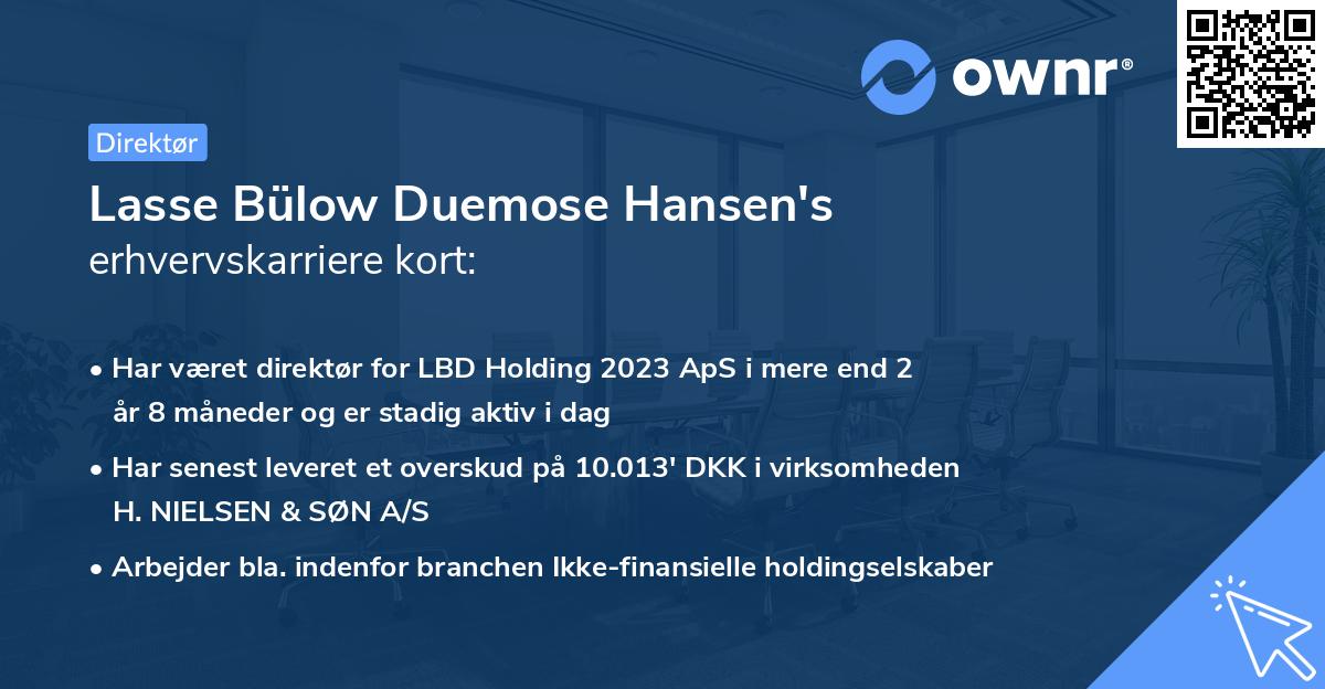 Lasse Bülow Duemose Hansen's erhvervskarriere kort