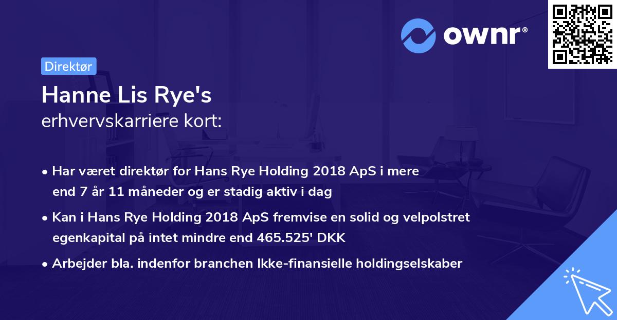 Hanne Lis Rye's erhvervskarriere kort