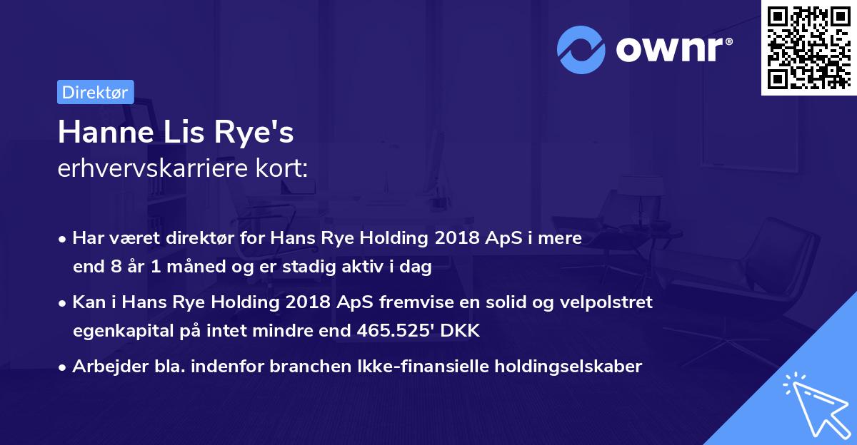 Hanne Lis Rye's erhvervskarriere kort