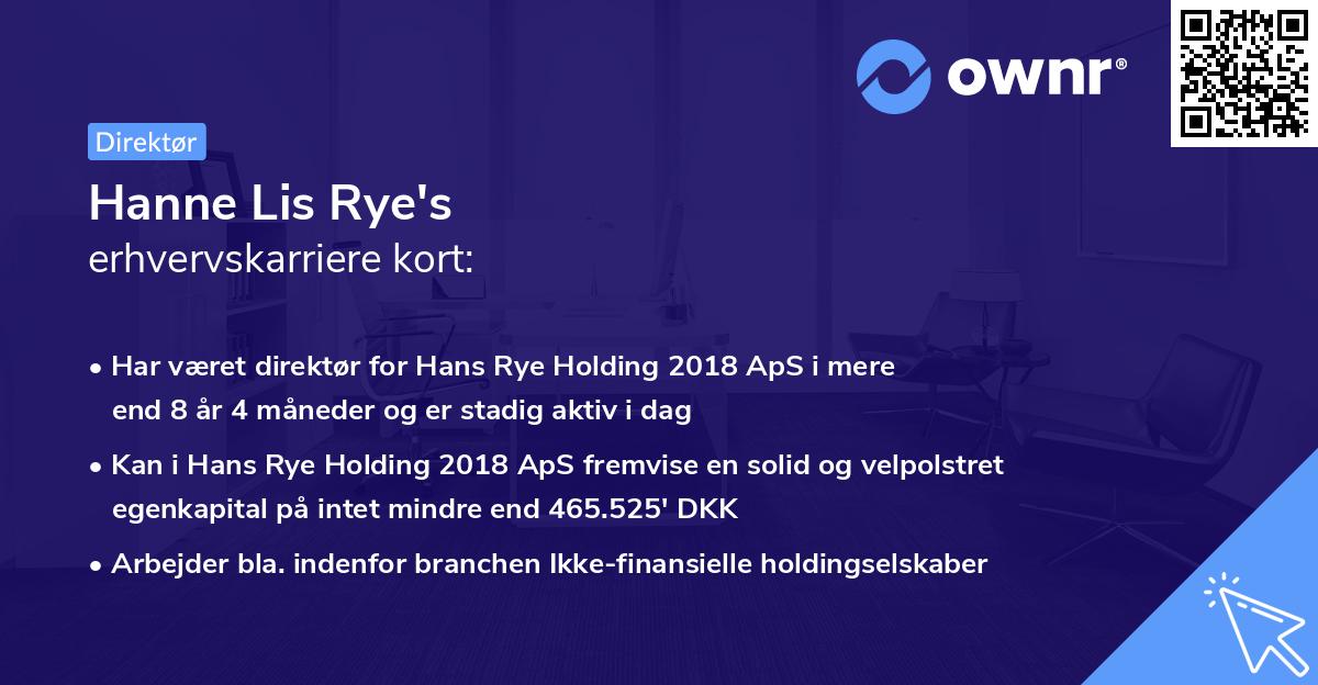 Hanne Lis Rye's erhvervskarriere kort