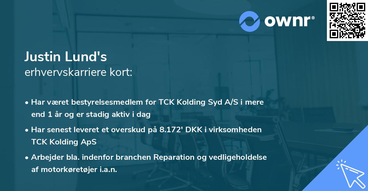 Justin Lund's erhvervskarriere kort