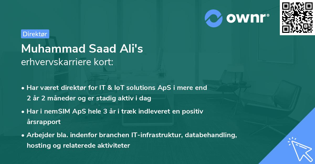 Muhammad Saad Ali's erhvervskarriere kort