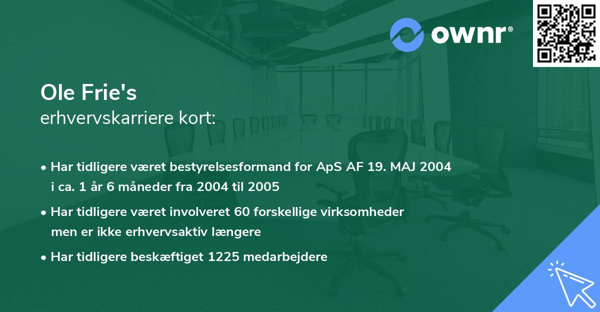 Ole Frie's erhvervskarriere kort
