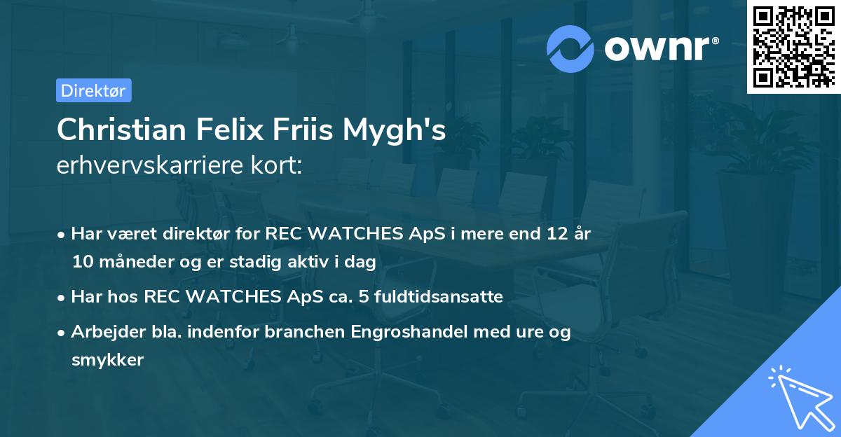 Christian Felix Friis Mygh's erhvervskarriere kort